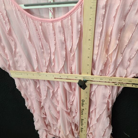 Andrea Missy Womens Ruffle Blouse Pink Size Medium Polyester Blend Short Sleeve - Picture 3 of 12
